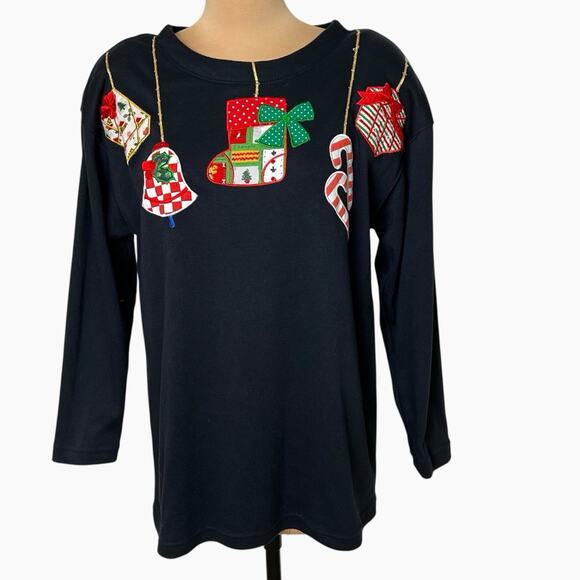 Vintage Chrysantheme Christmas Top Womens Medium Pullover Ornaments Holiday Fun - Picture 1 of 9